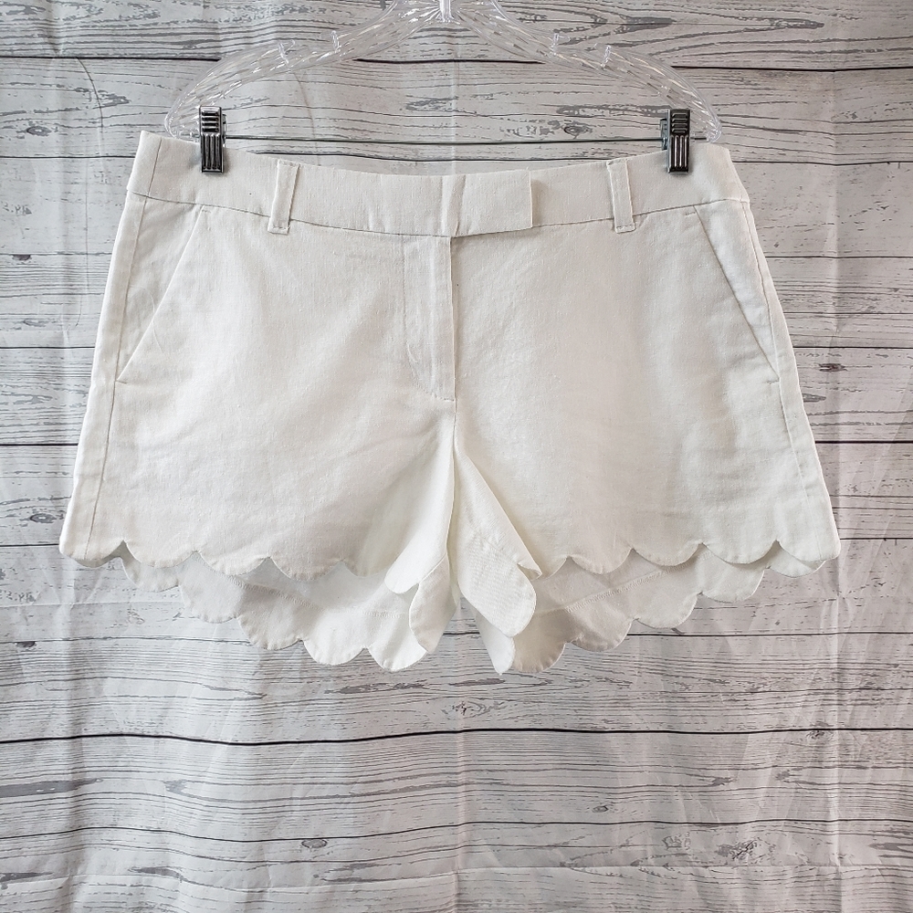 J CREW Scalloped Linen Blend Shorts White Sz 12 - Picture 1 of 3